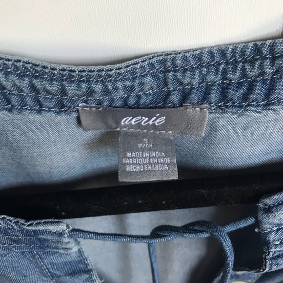 Aerie shirt peplum flowy blue denim short sleeve top - Picture 2 of 4